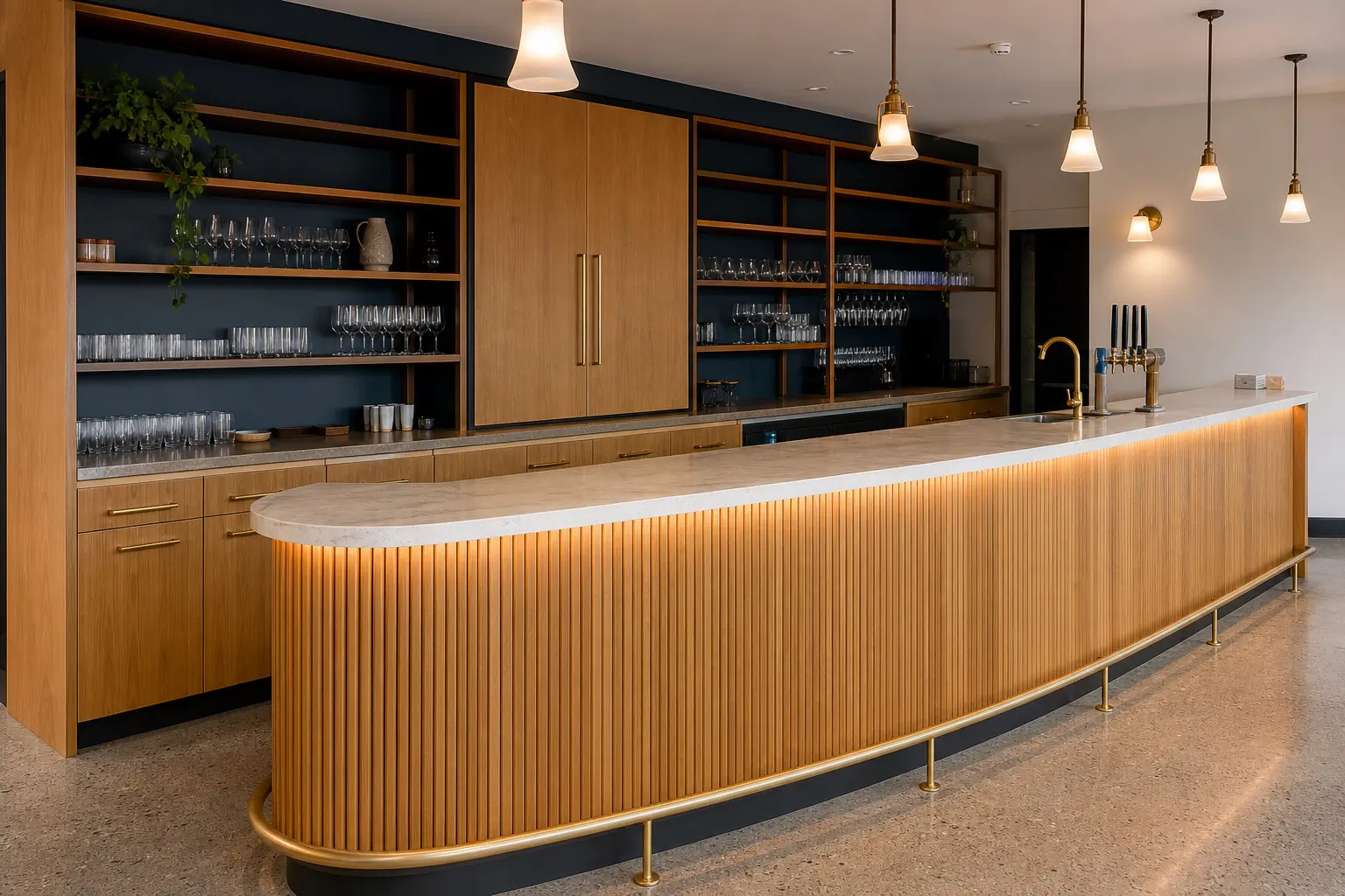 Custom timber bar, back bar shelving and hospitality storage